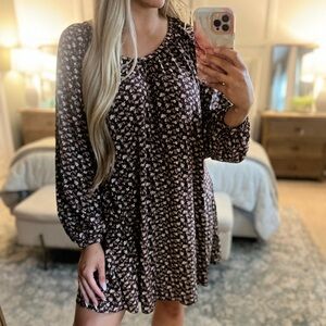 Melrose and Market Plum and White Floral Long Sleeve Dress